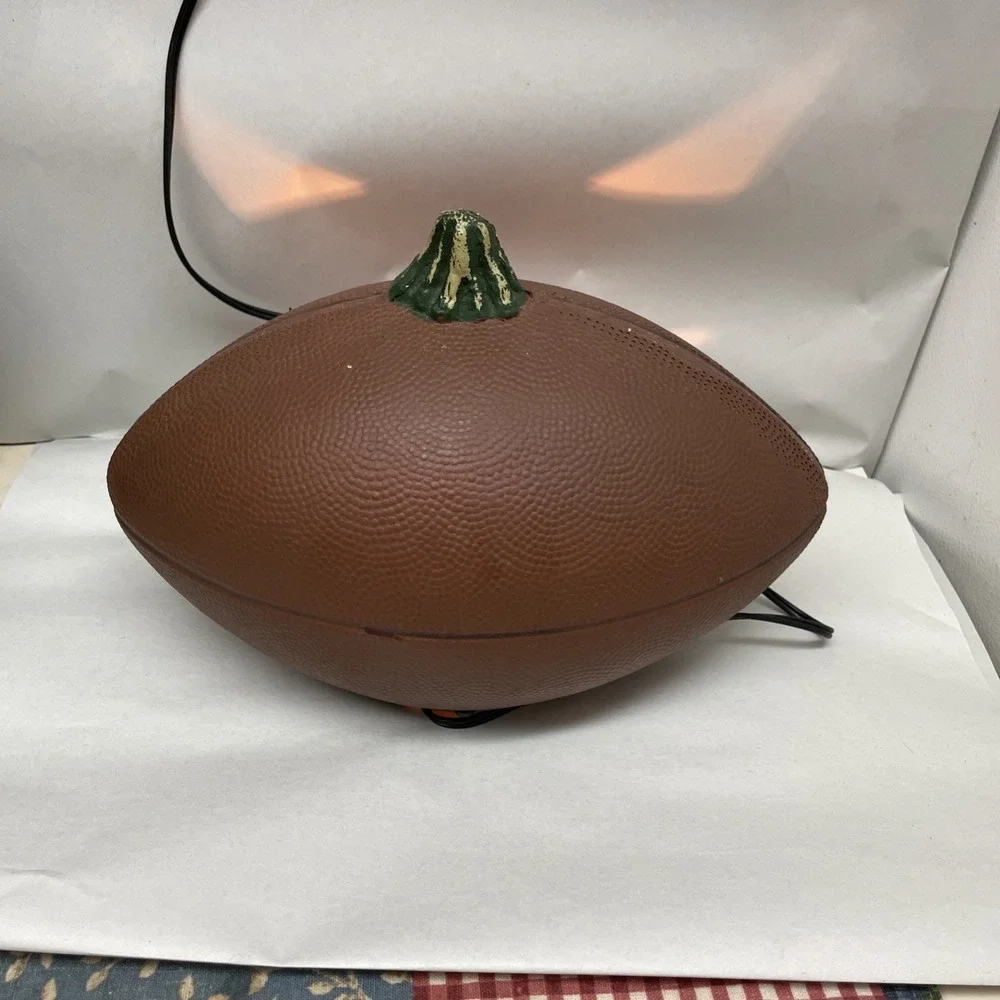 Gemmy Halloween Football Shaped Pumpkin Jack-O-Lantern Foam Blow Mold Light Lamp